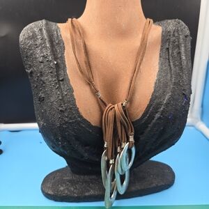 Brown Leather Necklace with Silver Accents